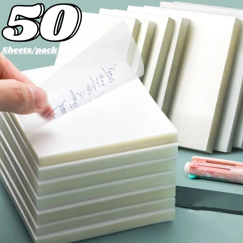 

50 Sheets/pack Transparent Sticky Notes Waterproof Repeated Paste for Office School Supplies Students Stationery