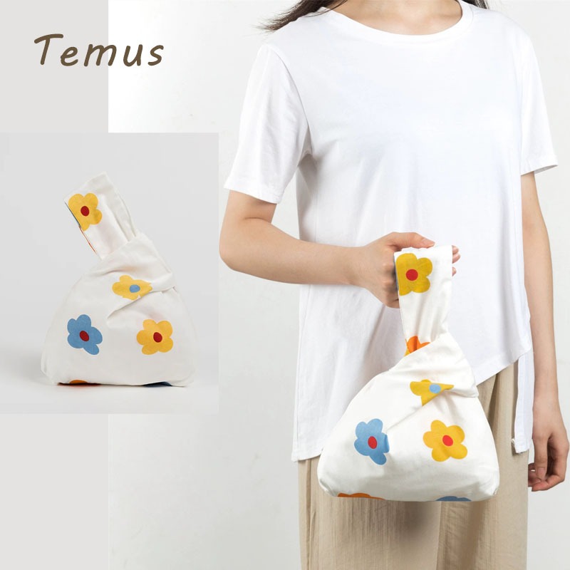 [Siap kirim] Tas Tangan Kain Rajut Gaya Korea Tas Kain Pola Lucu Tas Belanja Bahu Wanita Tas Tangan 