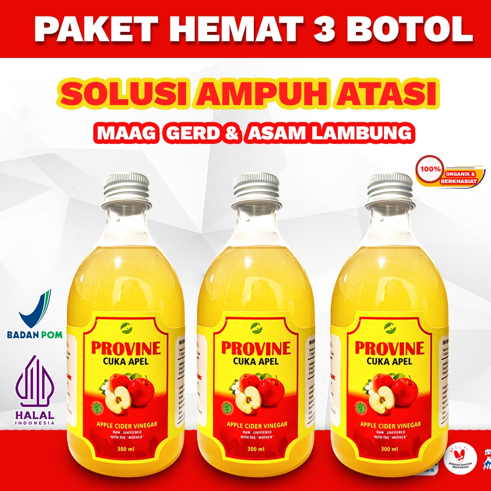 

PROVINE - PAKET 3 BOTOL | Obat Herbal Asam Lambung | Nyeri Lambung Maag Kronis | Nyeri Ulu Hati Perut Dada Panas | Obat Magh | Cuka Apel Premium Organik Alami Halal BPOM With Mother