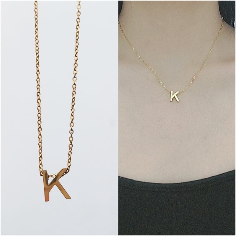 KALUNG TITANIUM INISIAL HURUF PREMIUM PRIA DAN WANITA ANTI KARAT