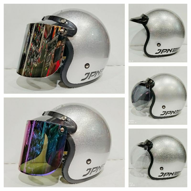helm bogo kaca datar silver glossy