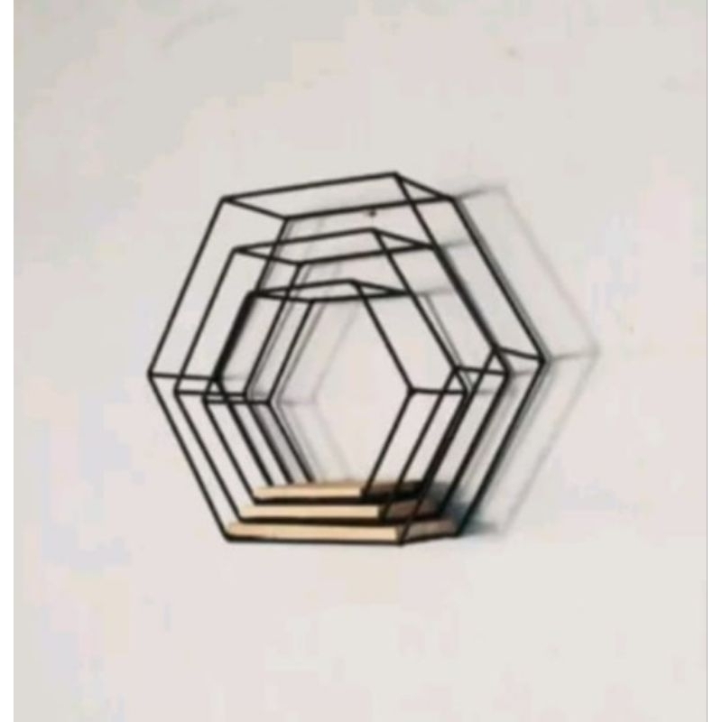 RAK DINDING HEXAGONAL 3 DIMENSI 1SET (3pcs) Besar, sedang kecil, RAK BESI SEGI ENAM