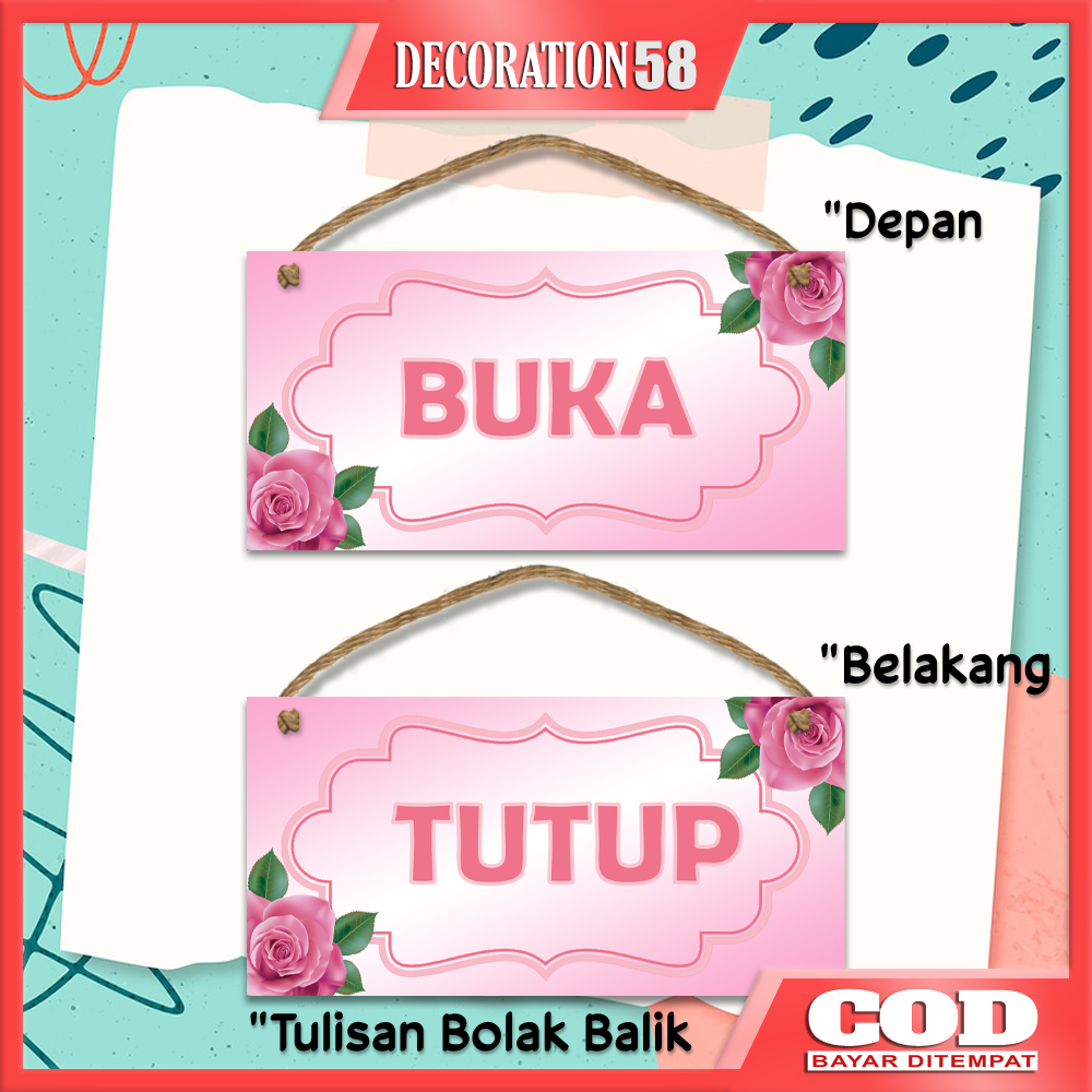 Tulisan Buka Tutup Bolak Balik Dekorasi Hiasan Pajangan Gantungan Pintu Rumah / Toko Buka Tutup Isti