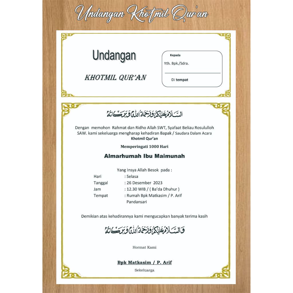 TERMURAH Cetak Undangan Khotmil Qur'an, Undangan Tahlil, Undangan Tahlilan, Undangan Kenduri, Undang