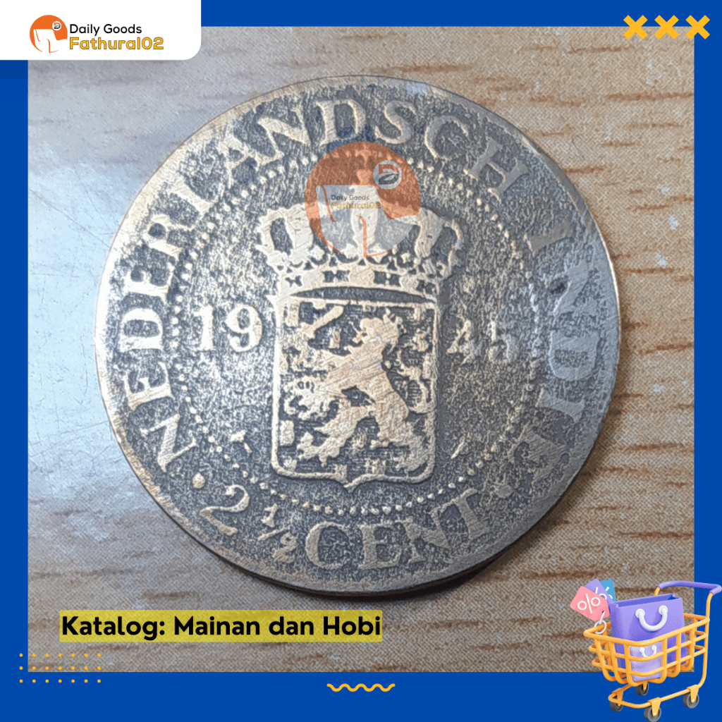 Uang Koin Kuno Hindia Belanda 2,5 atau 2 setengah atau 2 1/2 Cent / Sen Emisi Tahun 1945