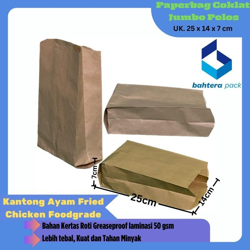 

Paperbag Coklat Jumbo Polos Uk. 14 x 7 x 25 cm Isi 500 pcs / 1 rim