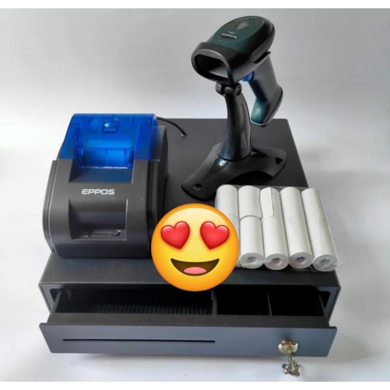 

Paket kasir :laci kasir+printer thermal+scaner barcode+kertas struk
