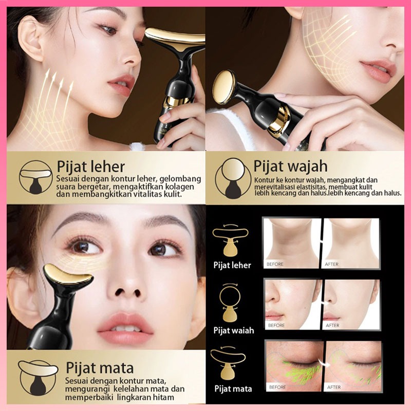 3 IN 1 Alat Pijat Pengencang Kulit Wajah dan Leher dan Mata / Setrika Wajah Alat Perawatan Wajah / A