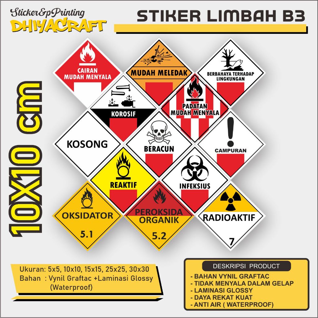 

Sticker Label Tanda Simbol Limbah B3 ukuran 10x10 cm Stiker Bahan Berbahaya dan Beracun STIKER HAZMAT, Sticker Label Simbol B3 Stiker Bahan Berbahaya dan Beracun, Mudah Terbakar, Bahaya teradap Lingkungan