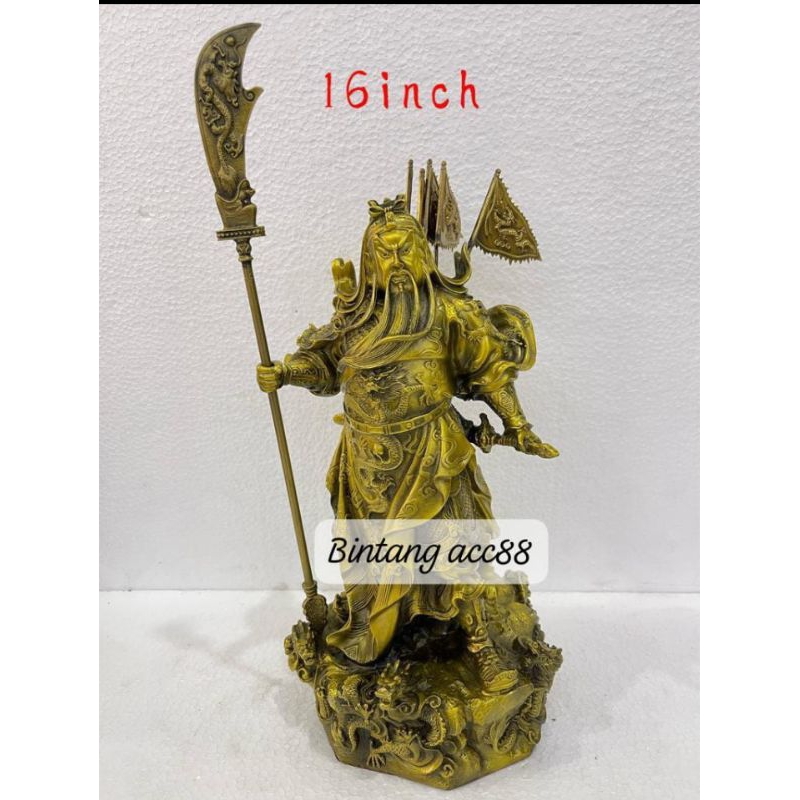 patung dewa kwan kong berdiri 9 naga -16 inch - kuningan -23