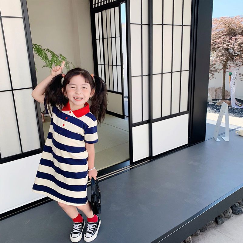Dress Salur Anak Baju Anak Motif Garis-garis Korea Style Dress Anak Perempuan Import