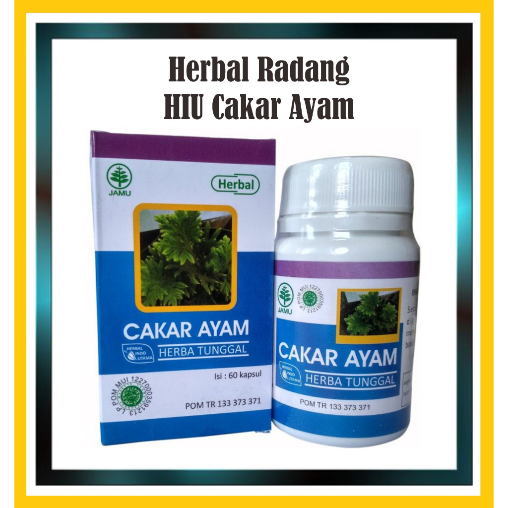 Herbal Cakar Ayam 60 kps HIU Herbal Indo Utama berkhasiat : - Batuk, sakit tenggorokan, radang paru 