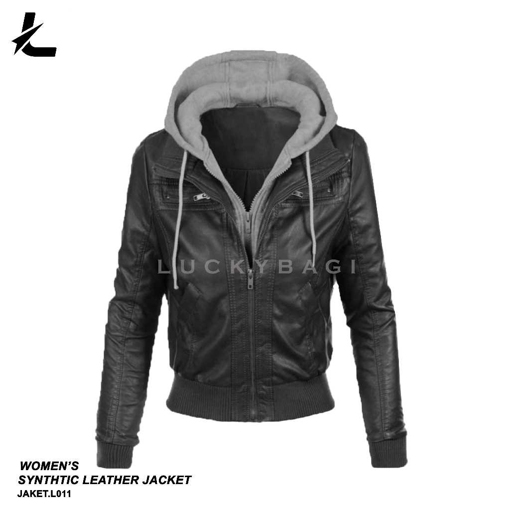 Jaket Kulit Wanita Korea Hoodie Jaket Kulit Sintetis Wanita Style Korea