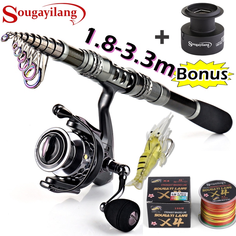 Terbaru Sougayilang Joran Pancing Set 1833M Carbon Joran 15 Reel 551 Joran Set Lengkap YLJ