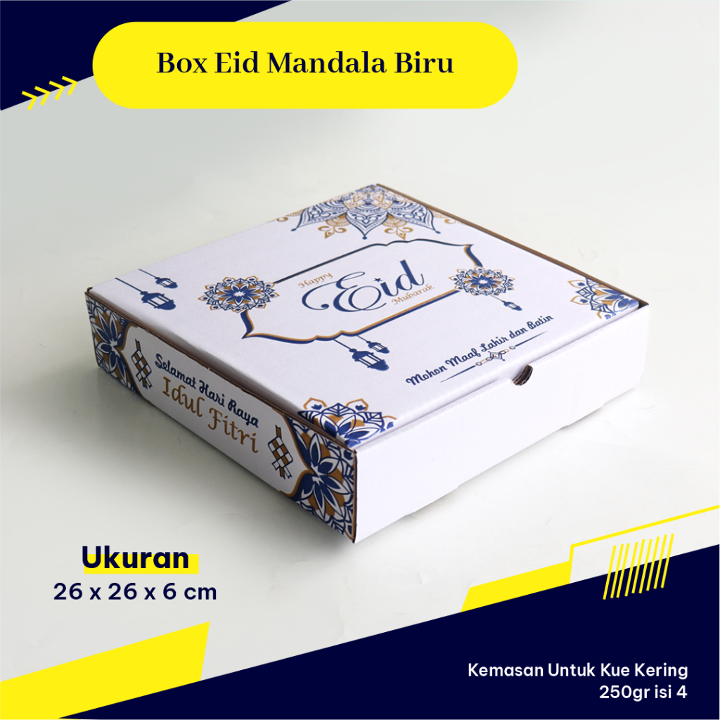 

BOX KUKER EDISI EID MANDALA BIRU Uk. 26 x 26 x 6 cm (Toples 250gr isi 4) - HampersLebaran/ BoxKueKering/BoxParcel