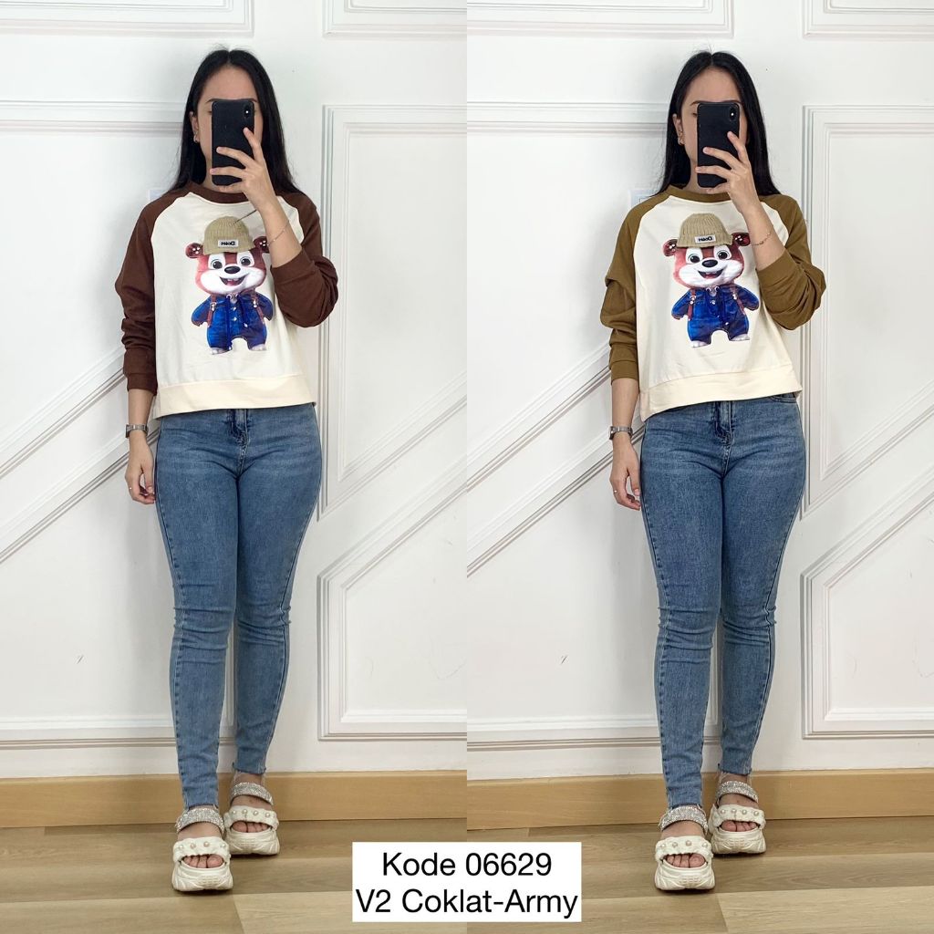 06629 BLOUSE KAOS BY DOE MOTIF 3D TIMBUL DUCK YELLOW / CHIP DC401 KOMBINASI DUA WARNA LENGAN PANJANG