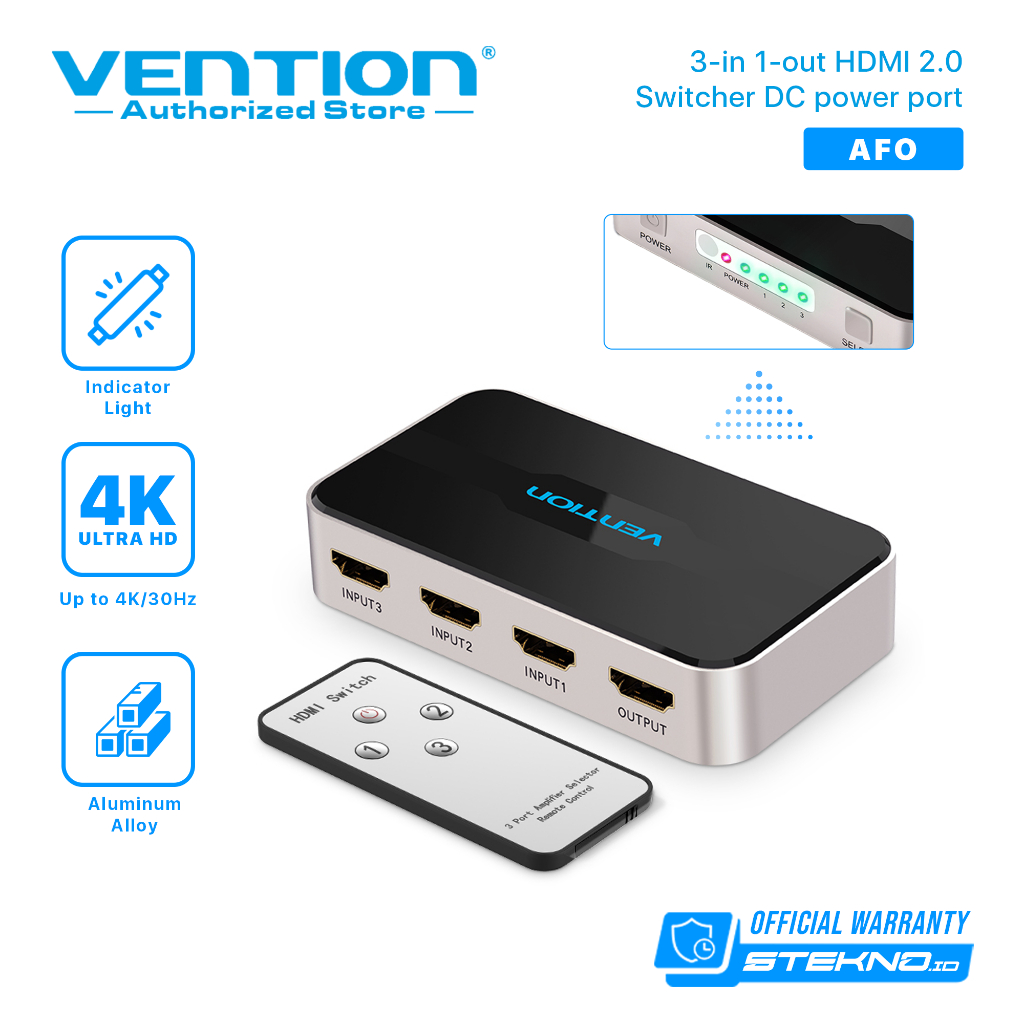 Vention AFO HDMI Switcher (3 in 1 out) Support HDMI V2.0 Pure 4K 60Hz