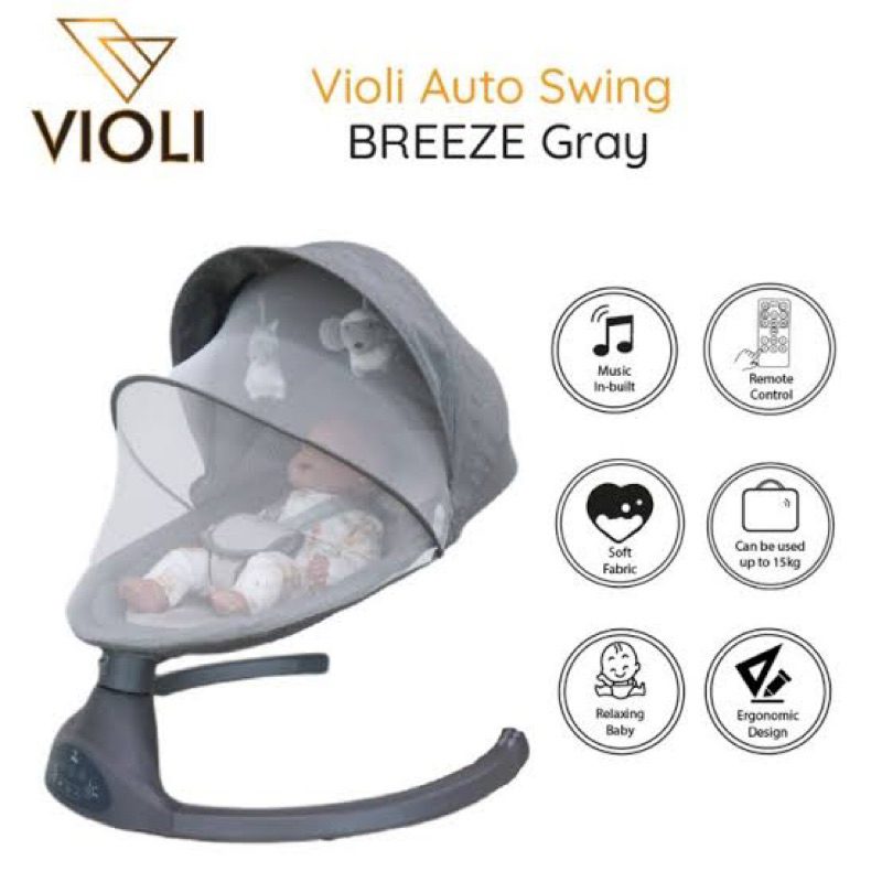 Preloved Violi Auto Swing BREEZE Gray (ayunan otomatis bayi/ayunan bayi/seperti nuna baby swing/baby
