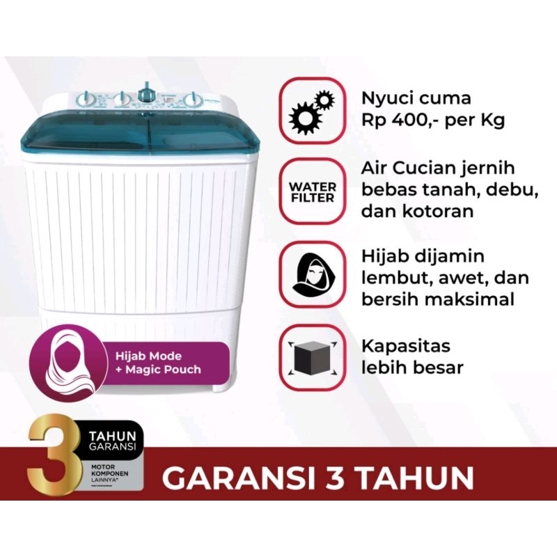 MESIN CUCI POLYTRON DUA TABUNG 10KG POLYTRON PWM 1082