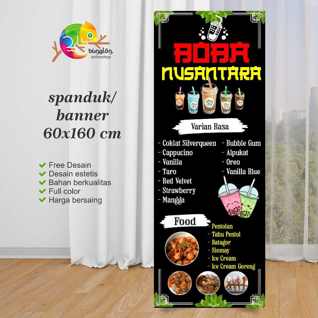 Spanduk 60x160 Banner Minuman Boba Varian Custom Desain