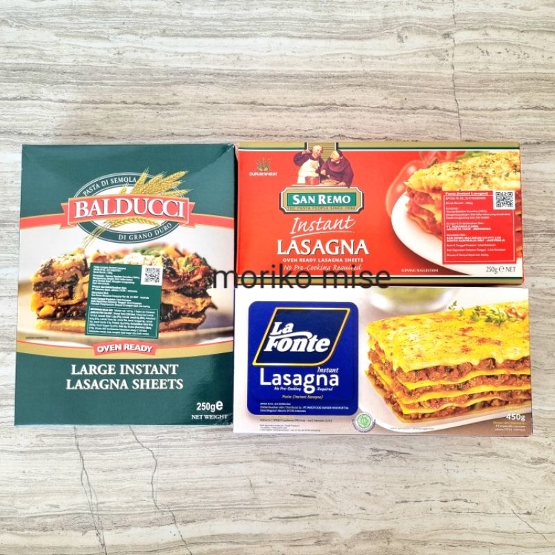 

[ lasagna ] la fonte lasagna instan 450 gr / SAN REMO lasagna 250 gr instant lasagna BALDUCCI la fonte