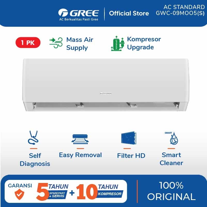 AC GREE 1 PK GWC-09MOO5S - GOLD FIN + BLUEFIN + PASANG + VAKUM [ TANPA PIPA ]