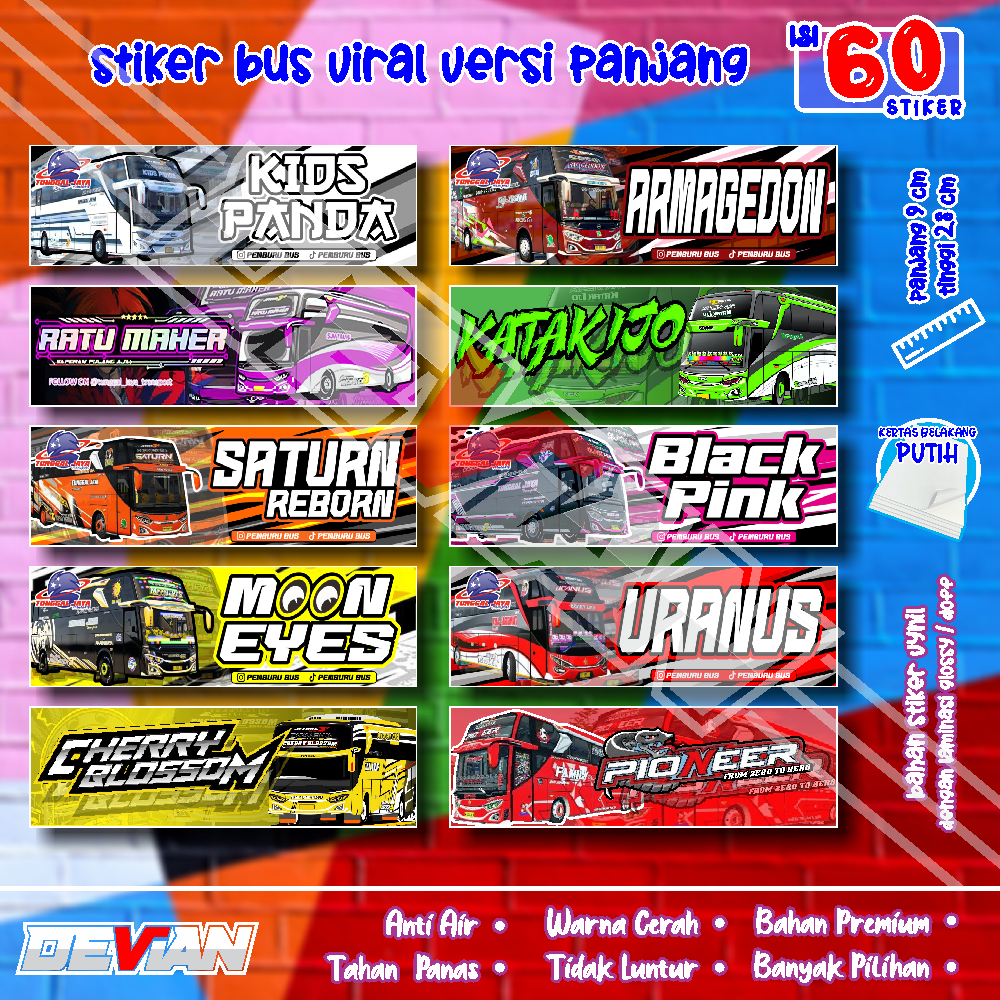 isi 60 stiker bus viral panjang | kids panda 2 ratu maher 2 saturn mooneyes cherry blossom armagedon