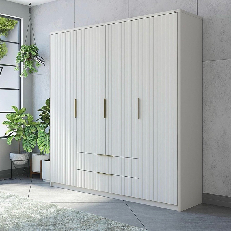 Wardrobe lemari pakaian 4 pintu / Lemari pakaian 3 pintu minimalis white series. Walking closet amer
