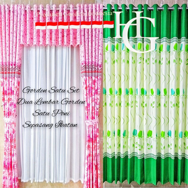 Gorden Satu set Poni Model Smokring Rumbai Minimalis Pink Biru Motif Bunga Sakura Terbaru Dekorasi R