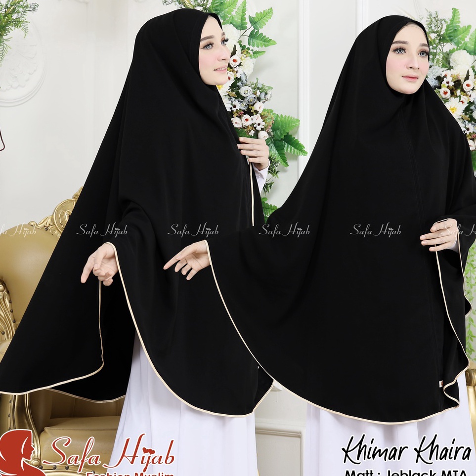 Terkini KHIMAR JUMBO Syari JETBLACK MTA Syari JUMBO ORYGINAL list pita warnapolos super cantik pet d