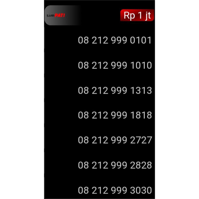 Nomor Cantik Telkomsel 212 999 ABAB