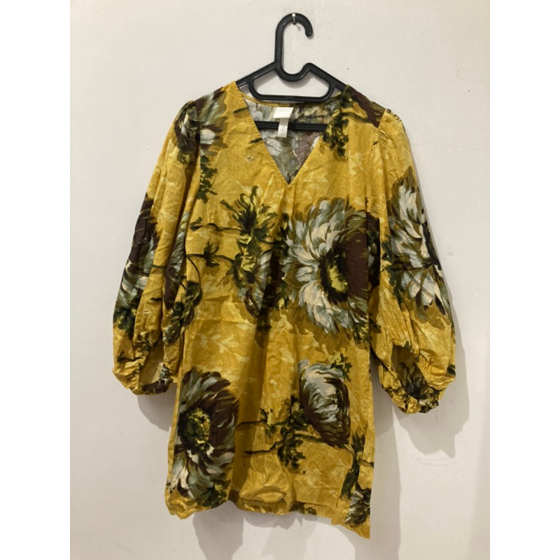 h&m kemeja wanita yellow flower