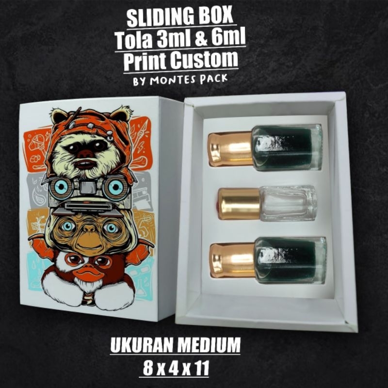 

Box Sliding untuk tola 3 & 6ml CUSTOM PRINT | Isi 3 botol Tola 3ml 6ml