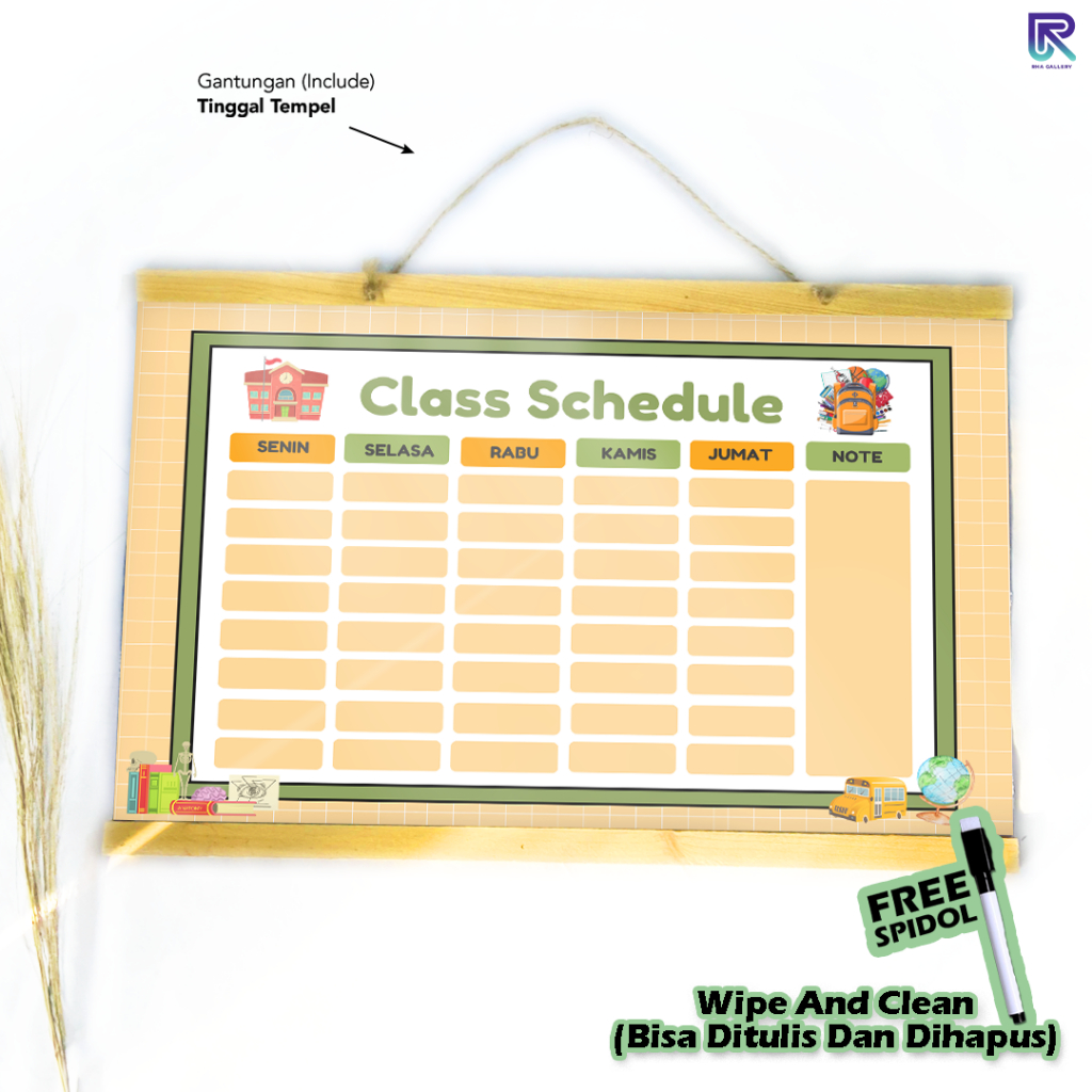 

RHA GALLERY Planner Sekolah Jadwal Pelajaran Siswa Bagan Wipe And Clean List Jadwal Tulis 32x48 CM