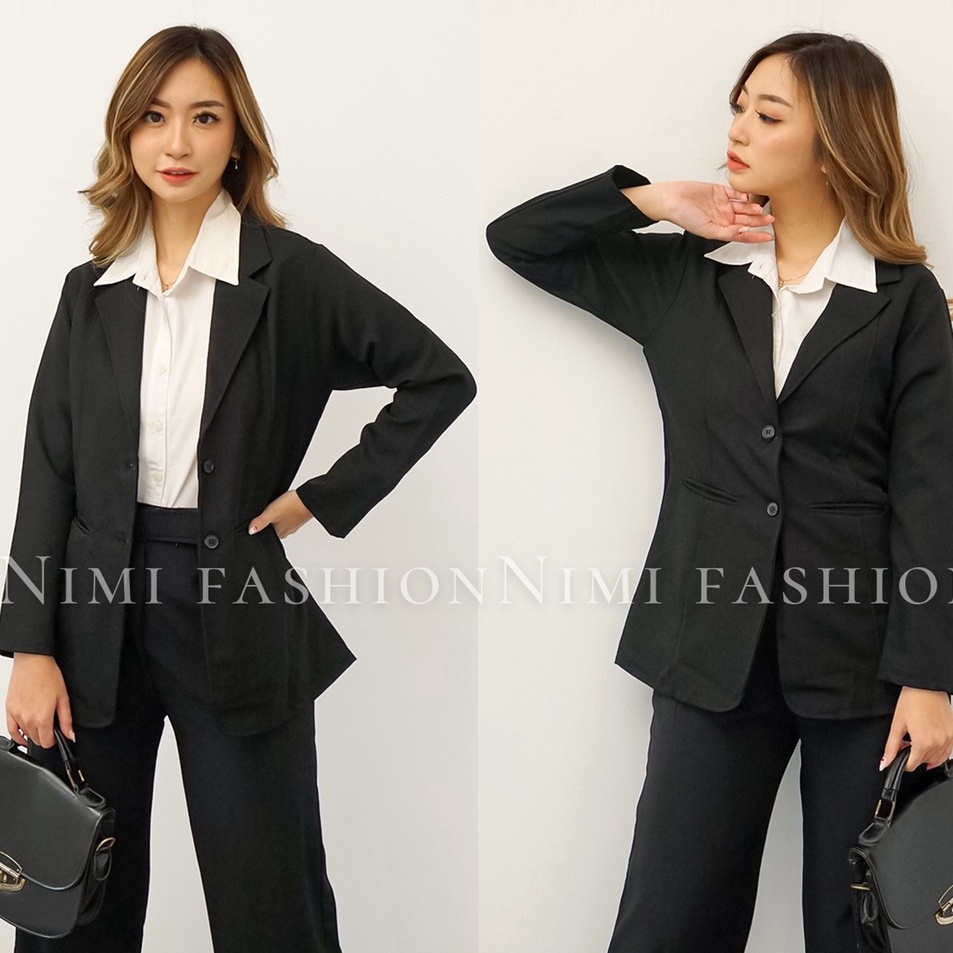Terkini NIMI  Blazer Hitam Wanita Blazer Kerja Wanita Panjang Formal