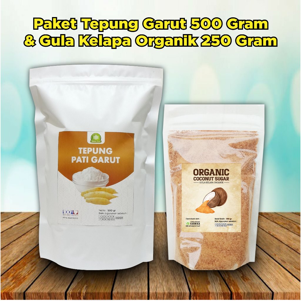 

Paket Tepung Umbi Garut Pati Irut Asli Obat Asam Lambung 500gr & Gula Kelapa Organik 250gr