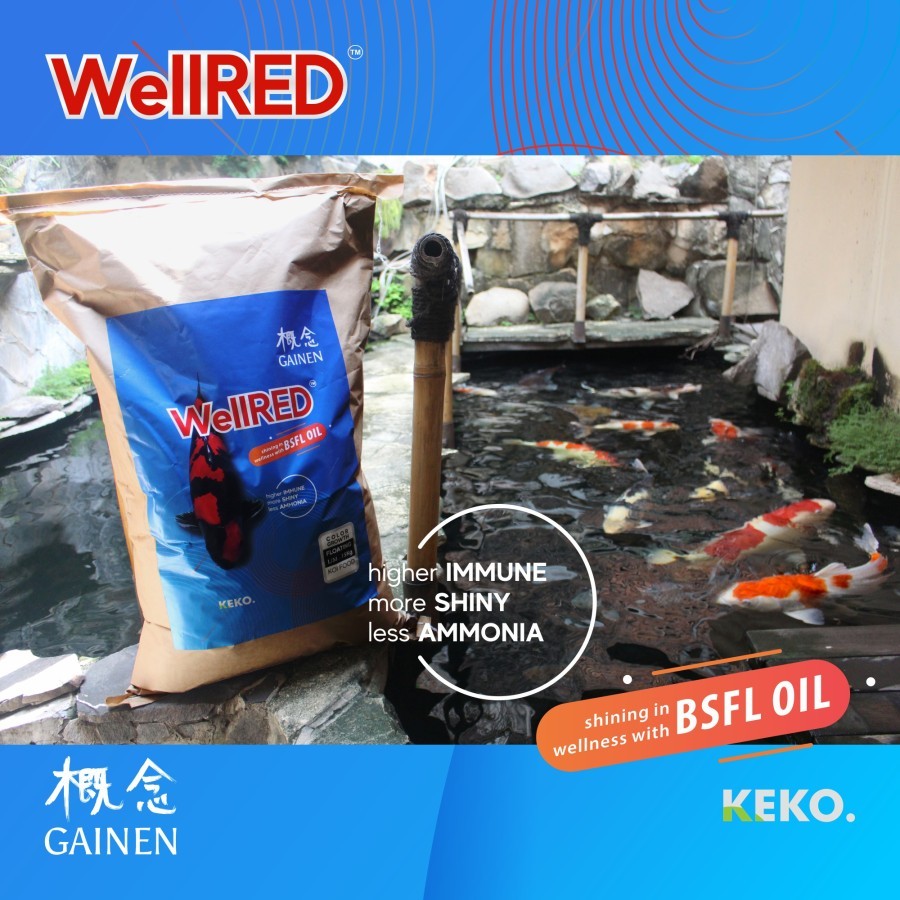 Pelet pakan ikan koi KEKO GAINEN WellGRO WellRED Floating Type 15 kg - WellGRO