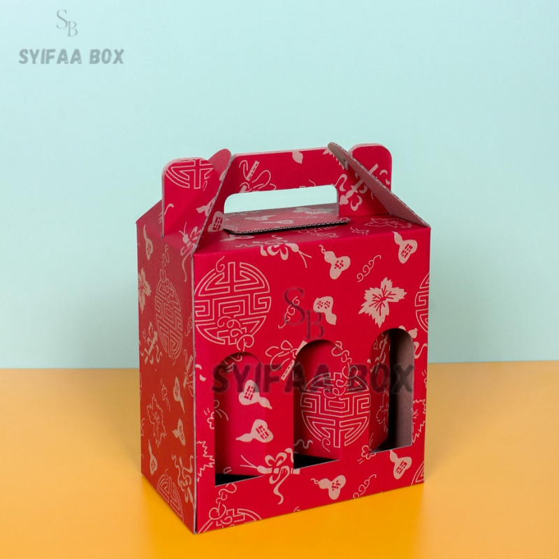 

( 10 pcs ) Box Tenteng 6 Botol 250ml Imlek Sincia Kardus Jinjing Kemasan Hampers Parcel Chinese New Year