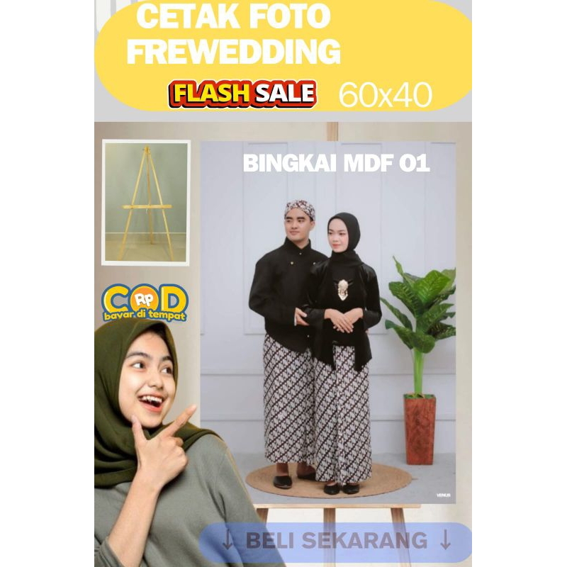 PAKET PREWEDDING CETAK FOTO 60X40 + STAND KAYU
