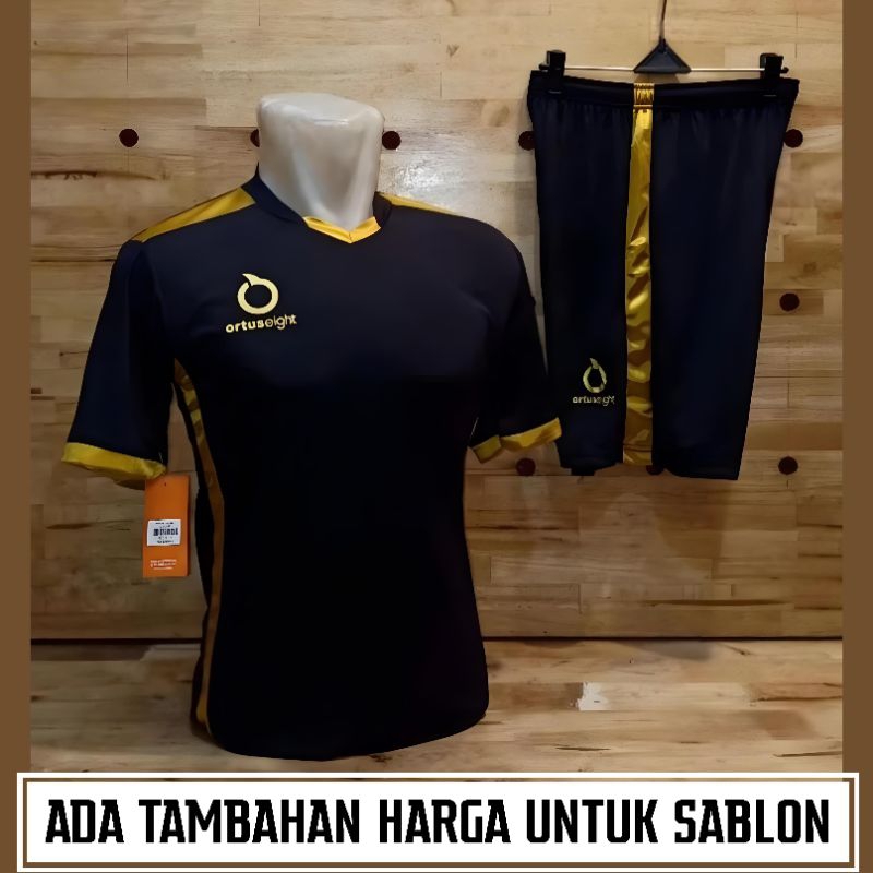 Baju Futsal Ortuseight Setelan Stelan Jersey Bola Ortuseight Hitam Emas, Bisa Sablon