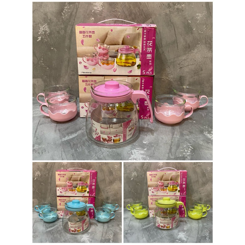 [COD] teapot set 5in1 cantik sun glass paket teko gelas air minum