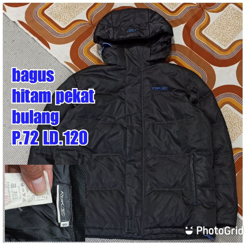 jaket gunung outdoor puffer gelembung bulang bulu angsa Reebok hitam