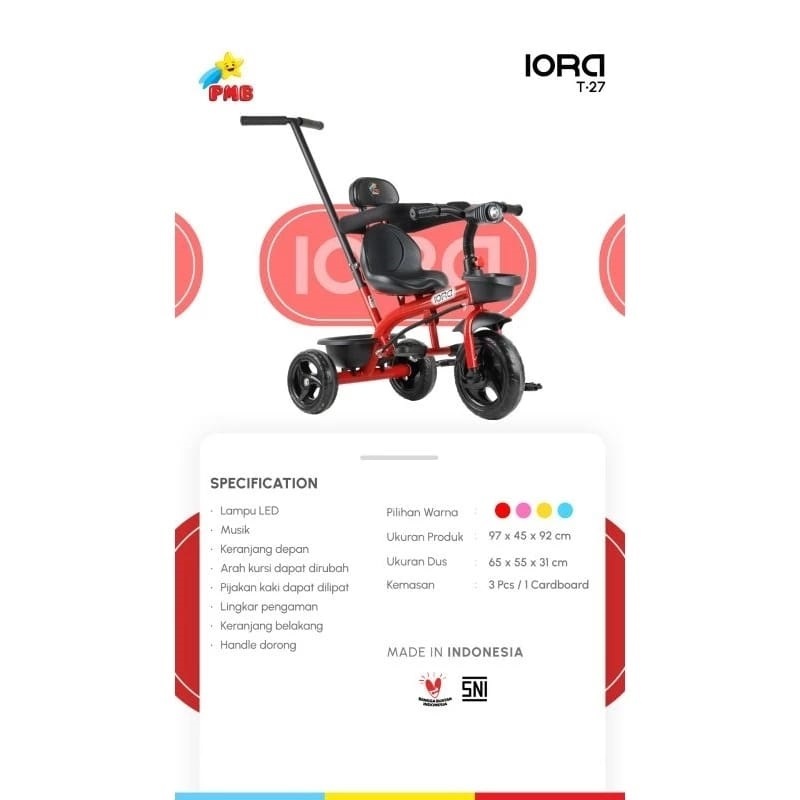 SEPEDA ANAK RODA 3 PMB IORA T-27