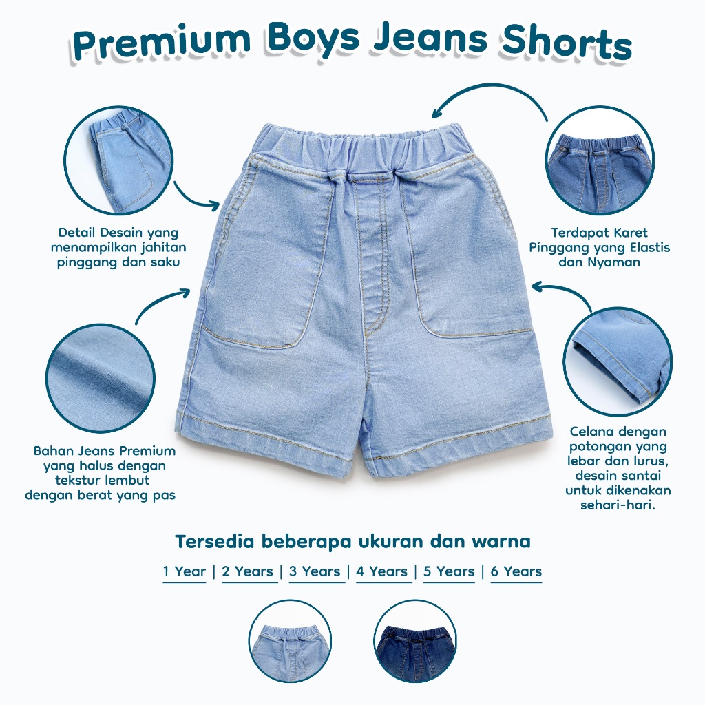 Nice Kids - Premium Boys Jeans Short Baby Kids Celana Pendek Anak Lak-laki 1-6 Tahun Bawahan Anak Laki-Laki Denim