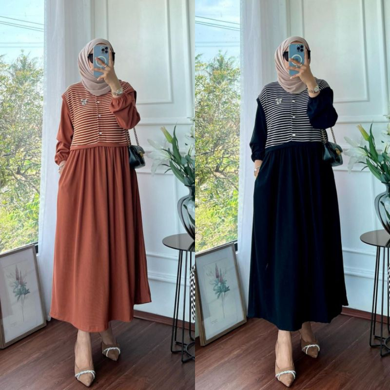 Midi Dress Knit Terbaru / Midi Dress Rubiah Terbaru / Midi Dress Crinkle / Midi Dress Jumbo / Gamis 