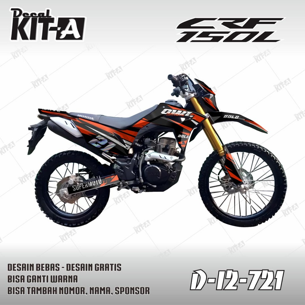 Decal CRF 150 L - Stiker Motor Crf 150 L MOTIF TOKYO HITAM ORANGE D-I2-414 I2-721