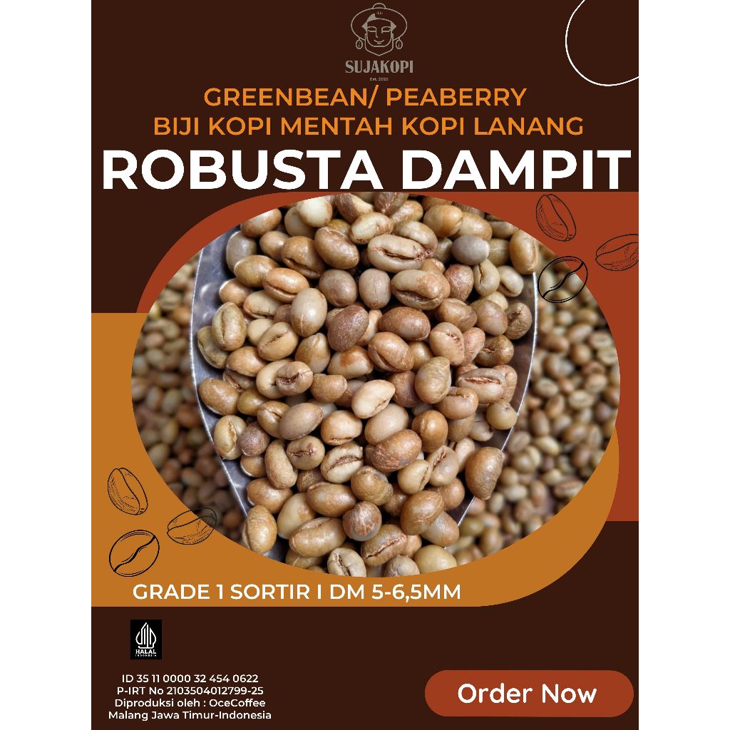 Kopi 1kg khas robusta dampit biji mentah greenbean TERLARIS grade 1 kopi lanang dm 5-6,5mm berkhasiat