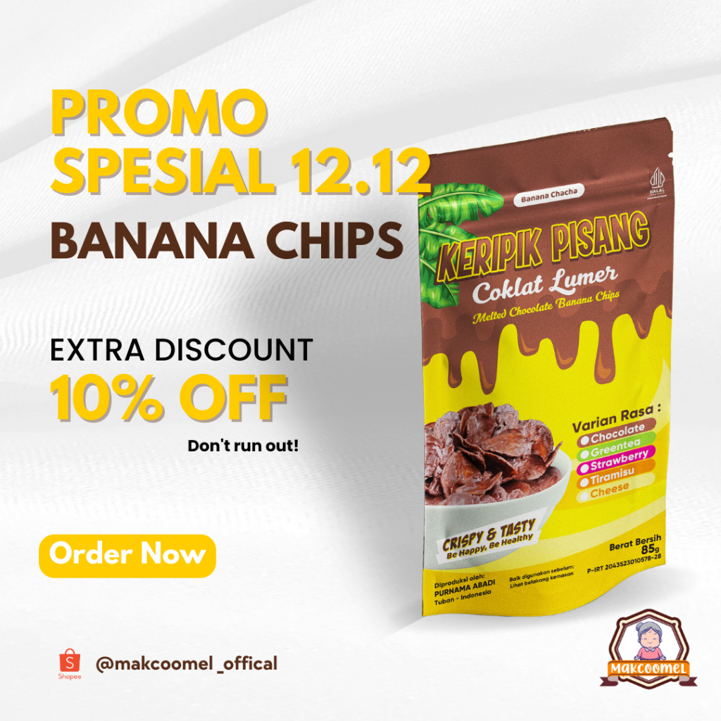 

MAKCOOMEL - KERIPIK PISANG COKELAT LUMER BANANA CHIPS TWIN PACK DAPAT 2 KERIPIK MIX RASA KRIPIK PISANG LUMER COKELAT PREMIUM MATCHA GREENTEA STRAWBERRY TIRAMISU