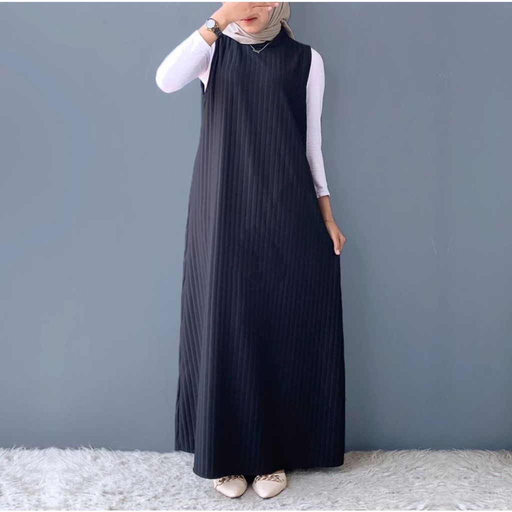 Zetta Inner Outer Long Dress Tanpa Lengan Knit Hornet Iner Gamis Wanita Muslimah Jumbo Termurah