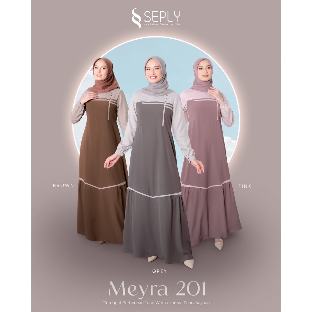 MEYRA 201 BROWN, GREY, PINK DAILY WEAR, DAILY DRESS, CASUAL DRESS, GAMIS HARIAN, GAMIS PESTA